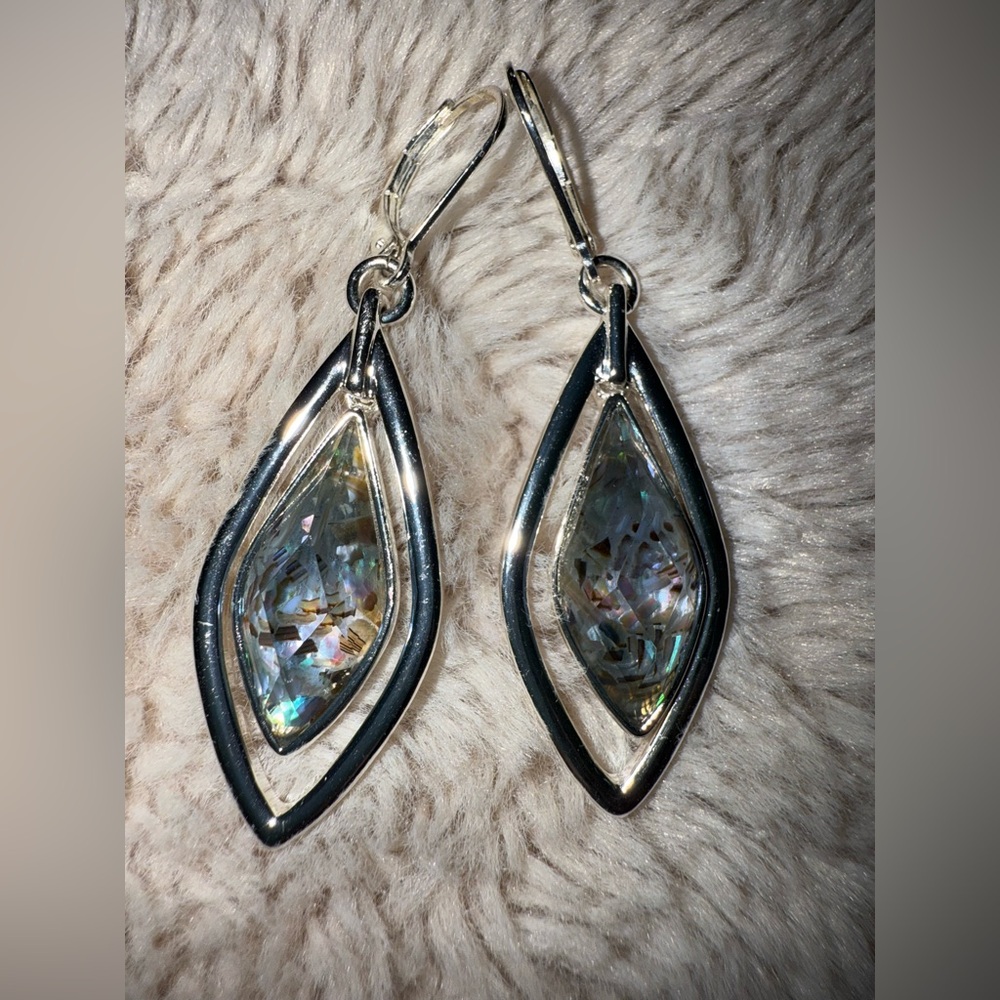 NAPIER Dangling Teardrop Faux Abalone silver Tone Leverback Earrings